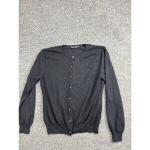 WoolOvers Cardigan Sweater Womens Medium Black Cotton Silk Button Front Knit